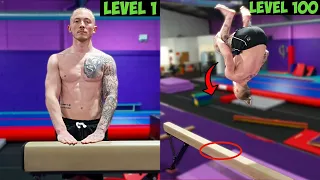 Male Gymanst's try Women's 'Balance Beam' level 1 to 100