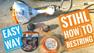 How to restring Stihl Dual Sided Weed Eater Trimmer with double string EASY WAY HACK FS90