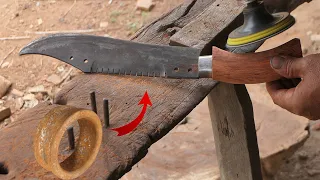 Making a RAMBO KNIFE style from a rusty inner BEARING with testing by cutting NAILS