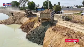 Replay Video full2H Excellent skill Dozer & Dump truck push soil into water to Resize Road on canal3