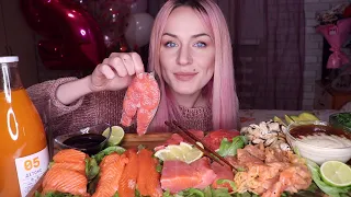 MUKBANG | Форель, нерка, семга, мидии, чука | salmon, mussels, chuka не ASMR