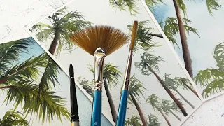 Three ways to achieve fast and easy palm tree leaves | Round, fan and rigger brush techniques