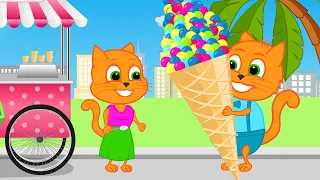 Cats Family in English - Big Rainbow Ice Cream Cartoon for Kids