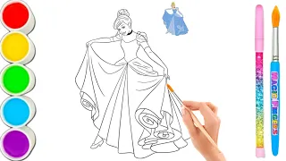 Coloring with Sticker Book Dress Up Disney Princess Ariel,Snow White,Belle,Cinderella,