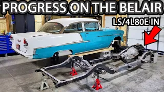 Ridetech Air ride installation and LS Mounts are ON!!! (1955 Belair Frame is Coming Together)