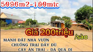 BÁN MẢNH ĐẤT NHÀ VƯỜN ✅Dân cư san xát . Chuồng trại cây ăn trái đầy đủ . DT 5096m2 - 100tc ✅