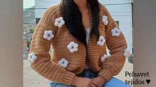 #cardigan, #chompa a #crochet paso a #paso | #tutorial con #flores 🌺