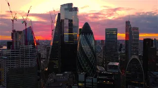 [4K] City of London Skyscrapers at Sunset | Drone Flight