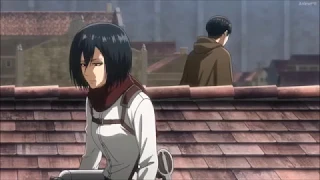 Attack On Titan Season 3 Scene - Levi and Mikasa on the roof