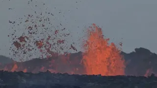 Lava tongues of erupting volcano in Meradalir valley, Iceland. 10.08.22