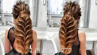 Beautiful hairstyles step by step.The tail of a fish.Wedding hairstyle