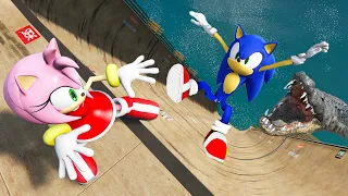 GTA 5 Sonic vs Amy Rose Water Ragdolls & Fails Ep.4 [Euphoria Physics / Flooded Los Santos]