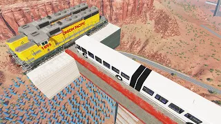 Pushing Train Down into Giant Spike Field Competition - BeamNG Drive