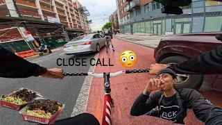 FIXED GEAR | POV RIDE to HALAL BROS *FIRST TIME TRYING HALAL*with Rafael on the WIDES (CLOSE CALL)