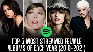 TOP 5 MOST STREAMED FEMALE ALBUMS EACH YEAR (2010-2021)