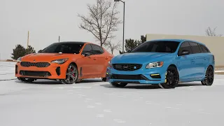 Volvo V60 Polestar & Kia Stinger GTS Doing Donuts In The Snow!