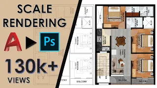 How to Render an AUTOCAD Plan in SCALE in PHOTOSHOP/Detail Rendering of Plan in Photoshop