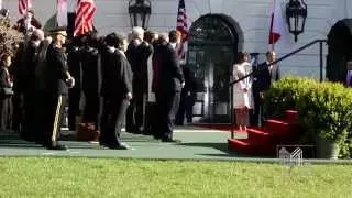 President Obama and the First Lady Welcoming the PM Abe and Mrs  Abe at White House