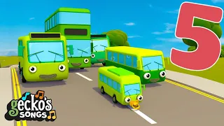 5 Green Buses! Count to Five - KARAOKE｜Gecko's Garage Songs｜Kids Songs｜Trucks for Kids