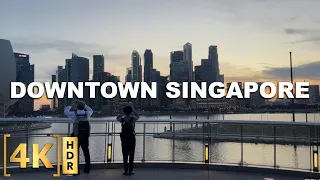 Walking Tour Around Singapore's Iconic Downtown | 4K HDR | Merlion Park to Marina Bay