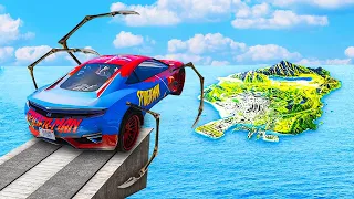 Jumping SUPER HERO CARS Across the GTA 5 Map..