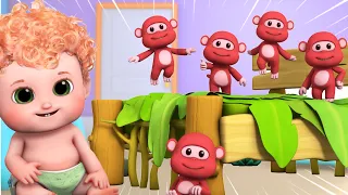 Five Little Monkeys Jumping on the bed -3D Animation English Nursery rhyme children | Blue Fish 2023