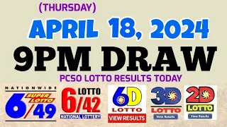 Lotto Result Today 9pm draw April 18, 2024 6/49 6/42 6D Swertres Ez2 PCSO#lotto