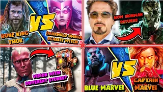 Rune king Thor vs Darkhold omega scarlet witch,Ironman returns,Blue Marvel vs Captain marvel