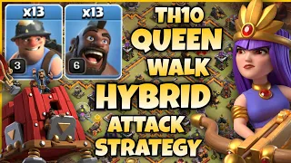 TH10 Queen Walk Hybrid Attack Strategy - TH10 Hog Miner Attack Strategy With Siege Barracks