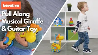 Bambiya Pull Along Musical Guitar Toy Giraffe for Toddlers and Preschoolers