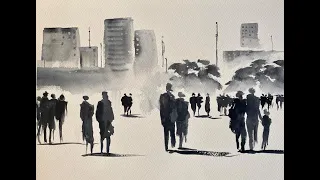 Painting loose watercolour figures, crowd,  watercolor sketching, landscape painting for beginners