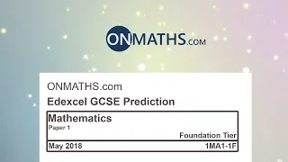 2018 Predicted Maths GCSE Paper 1 Edexcel (Foundation Paper 1) Non Calculator Exam 1MA1/1F