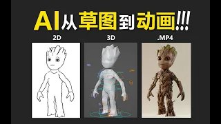 手把手教你用AI把草图做成3D骨骼动画！包含详细wonder3d云端建模+renderelf云端渲染全套流程！