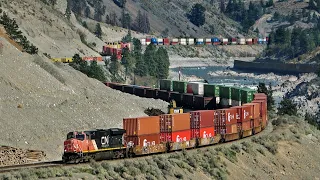 Double Stack Container Trains Snaking Around Curves Of The Thompson Canyon - CN Ashcroft Sub