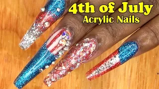 Acrylic Nails Tutorial - How To Encapsulated Nails -with Nail Forms - 4th of July Acrylic Nails