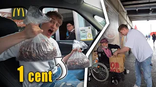 150 BURGER mit 1 CENT KAUFEN und an Obdachlose verteilen! 💰💸😱 | McDonalds PRANK | TomSprm