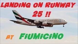 Airbus A380 very rare landing on runway 25 at Rome Fiumicino Airport