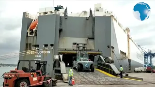 Arrival of Norwegian vessel Heogh London with 1,350 vehicle units from Japan.