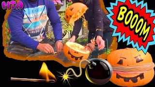 ✔ Взрываем ТЫКВУ резинками ✔ Взорвали тыкву как арбуз резинками ✔ FUNNY HALLOWEEN CHALLENGES 🎃💣💥