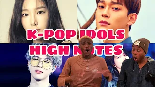 REACTION TO KPOP IDOLS HIGH NOTES IN LIVE PERFORMANCE