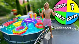 GLÜCKSRAD entscheidet SPRUNG in TRAMPOLIN POOL! (extreme Bade Formen!)