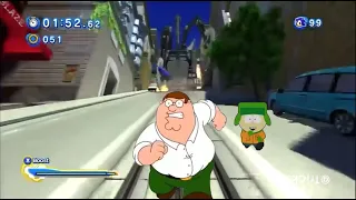 Peter Griffin and Kyle Broflaski in city escape