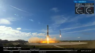 SpaceX первая синхронная посадка двух боковых ускорителей Falcon Heavy