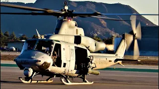 UH-1Y Venom / Super Huey Helicopters Start-Up & Takeoff U.S. Marine Corps "Gunfighters" BUR