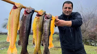 Cooked Fresh Trout in the Oven! Cloudy day in the Village of Azerbaijan