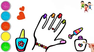 How to draw hand | Nail Polish Drawing, Painting & Coloring for Kids, Toddlers | Easy Drawing