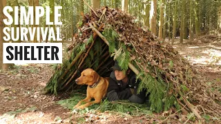 Easy-Build SURVIVAL SHELTER | Bushcraft Day Project | Debris Emergency Fort in the Woods