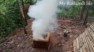 Solo Bushcraft - Survival Alone in the Rainforest, skills living outdoors, Build microwave oven