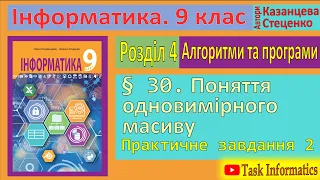 § 30. Поняття одновимірного масиву. Практичне завдання 2 | 9 клас | Казанцева