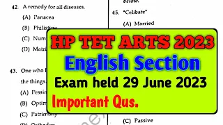 HP TET ARTS 2023 ENGLISH SECTION HP TET ARTS ANSWER KEY